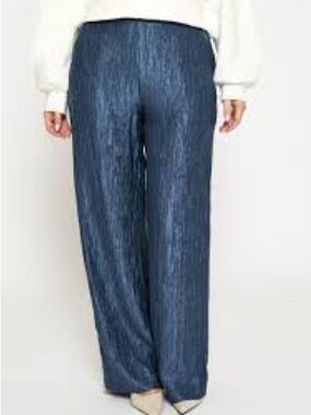 Line & Dot Shimmery Navy Wide-Leg Pants